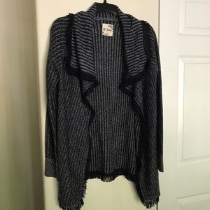 M. Rena Navy Heavyweight Open Front Draped Sweater